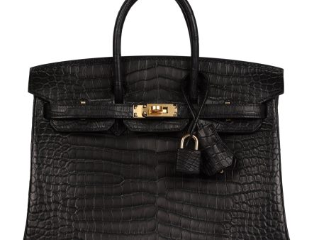 Hermes Birkin 25 Black Matte Porosus Crocodile Gold Hardware Online Sale