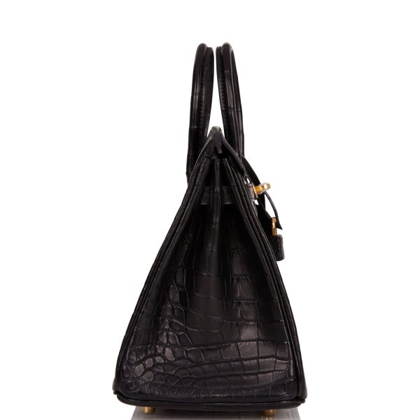 Hermes Birkin 25 Black Matte Niloticus Crocodile Gold Hardware on Sale