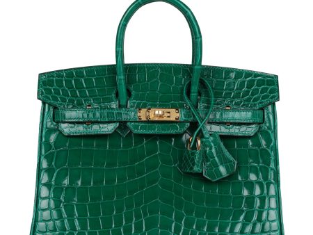 Hermes Birkin 25 Emerald Shiny Niloticus Crocodile Gold Hardware on Sale