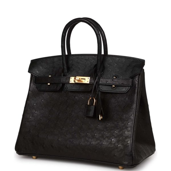 Hermes Birkin 25 Black Ostrich Gold Hardware Sale