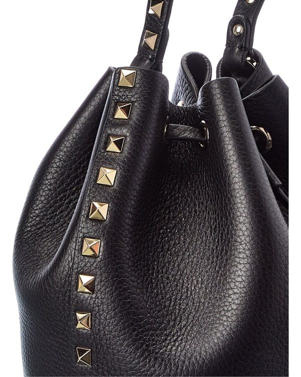 Valentino Rockstud Grainy Leather Bucket Bag Online Hot Sale