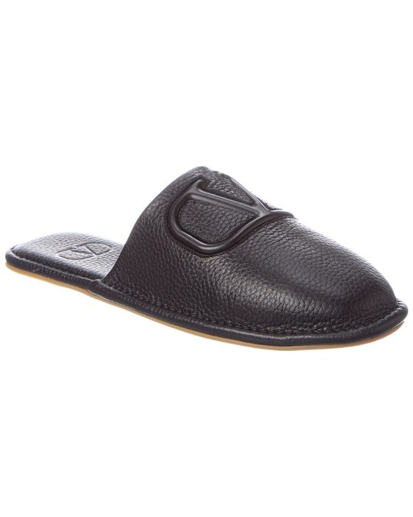 Valentino Vlogo Grainy Leather Slipper Hot on Sale