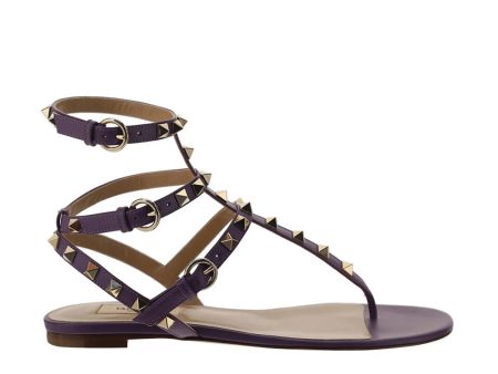 Valentino Women s Strapped Rockstud Flat Sandals in Purple on Sale