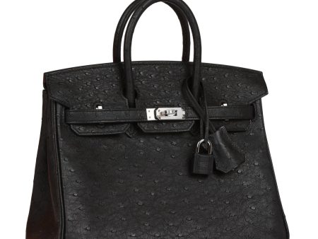 Hermes Birkin 25 Black Ostrich Palladium Hardware Fashion