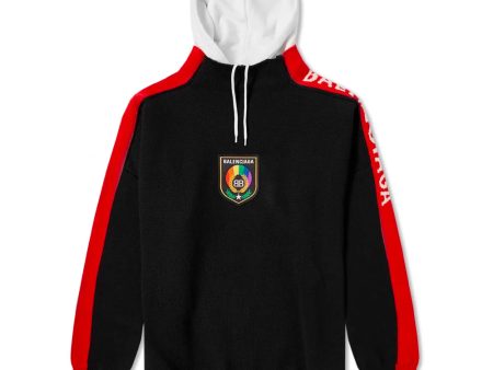 Balenciaga Men s Wool BB Crest Logo Hooded Sweatshirt Hoodie Black Red Online