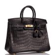 Hermes Birkin 25 Black Matte Niloticus Crocodile Gold Hardware on Sale