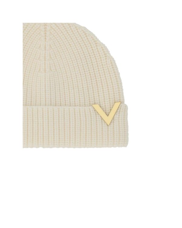 Valentino Garavani Virgin Wool Ribbed Beanie Hat with Iconic Logo Plaque For Discount