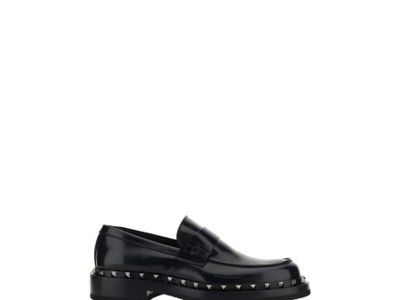 Valentino Garavani Rockstud Calfskin Loafers with Studded Sole and Leather Block Heel For Cheap