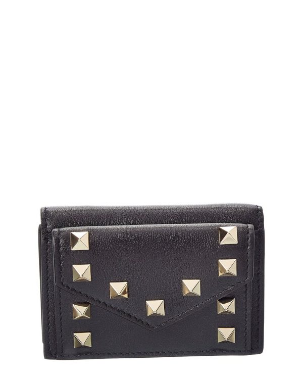 Valentino Rockstud Small Leather French Wallet Cheap