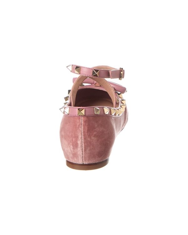 Valentino Rockstud Velvet & Leather Flat Hot on Sale