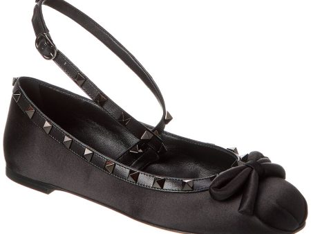 Valentino Rockstud Satin & Leather Flat Online Sale