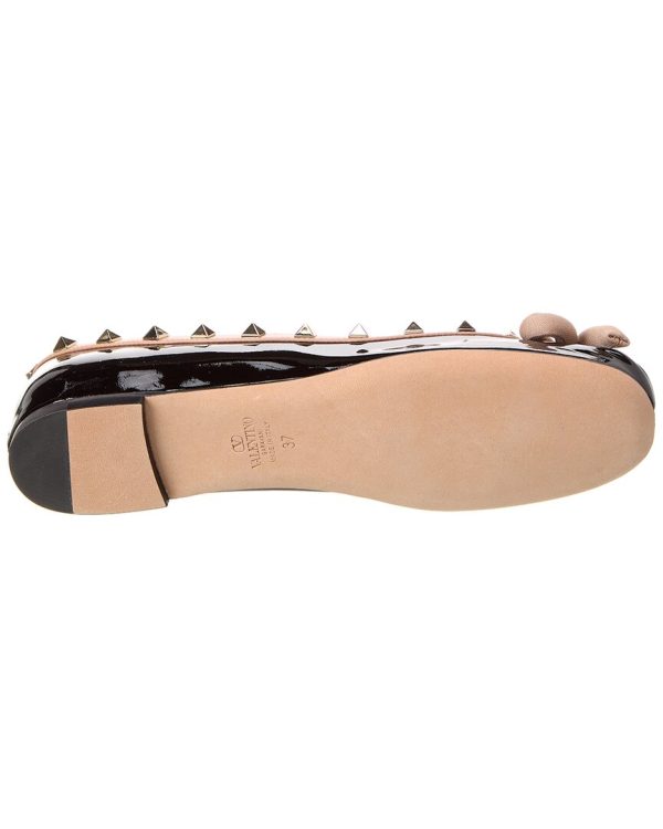 Valentino Rockstud Patent Ankle Strap Ballerina Flat on Sale