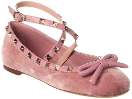 Valentino Rockstud Velvet & Leather Flat Hot on Sale