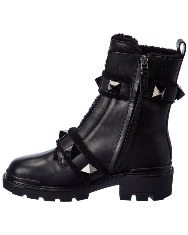 Valentino Roman Stud 40 Leather Combat Boot Online Hot Sale