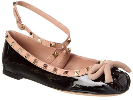 Valentino Rockstud Patent Ankle Strap Ballerina Flat on Sale