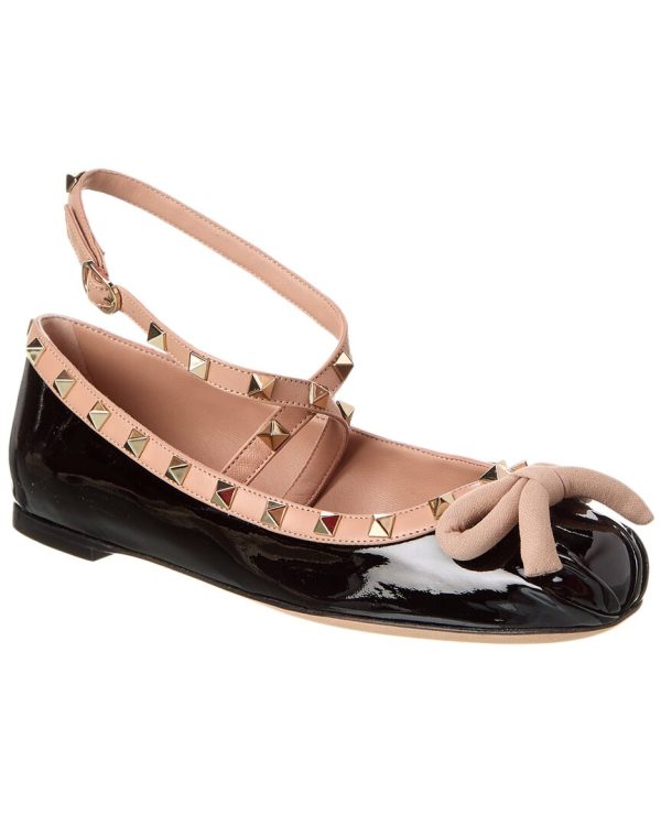 Valentino Rockstud Patent Ankle Strap Ballerina Flat on Sale