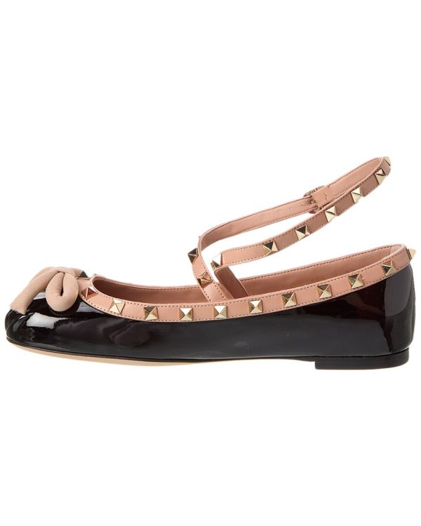 Valentino Rockstud Patent Ankle Strap Ballerina Flat on Sale