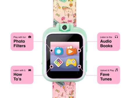 PlayZoom 2 Kids Smartwatch: Tie Dye Unicorn Cats and Ice Cream Print For Discount