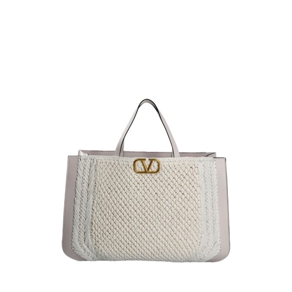 Valentino Garavani V Logo Signature Crochet Raffia Tote Bag Sale