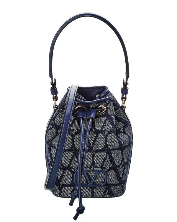 Valentino Vlogo Mini Toile Canvas & Leather Bucket Bag Online Hot Sale