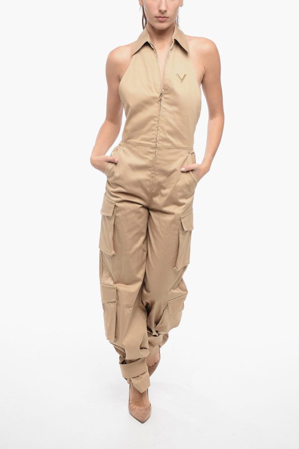 Valentino Open-back Cargo Jumpsuit with Applicated Logo 40 Italian size Online Hot Sale