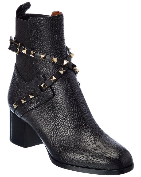 Valentino Rockstud 60 Grainy Leather Bootie Online Sale