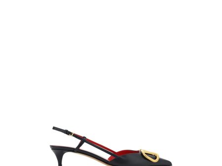 Valentino Garavani VLogo Leather Slingback Pumps with Kitten Heel Hot on Sale