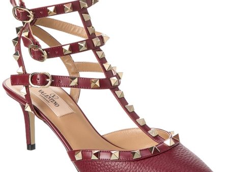 Valentino Rockstud Caged 65 Grainy Leather Ankle Strap Pump Online