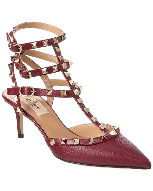 Valentino Rockstud Caged 65 Grainy Leather Ankle Strap Pump Online