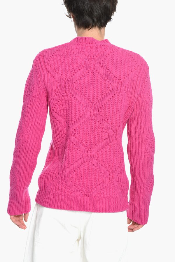 Valentino PINK PP Crew Neck Wool Pullover with Diamond Pattern L Standard size For Discount