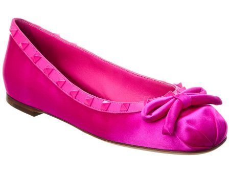 Valentino Rockstud Satin & Leather Ballerina Flat on Sale