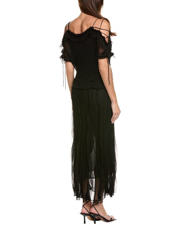 Valentino Pleated Cold-Shoulder Silk-Blend Maxi Dress Discount