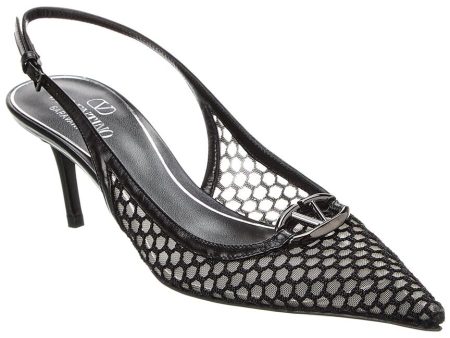 Valentino Vlogo 60 Mesh & Leather Slingback Pump Hot on Sale