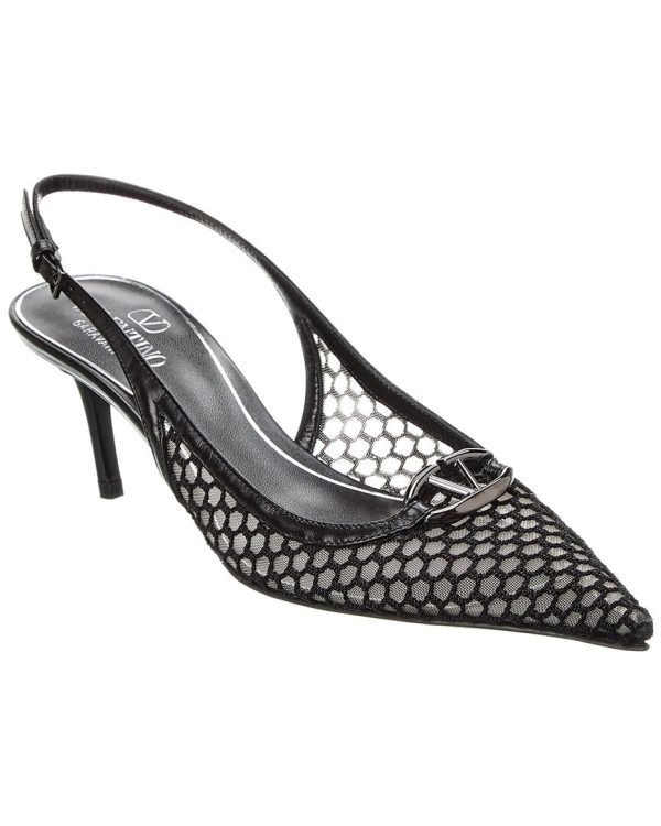 Valentino Vlogo 60 Mesh & Leather Slingback Pump Hot on Sale