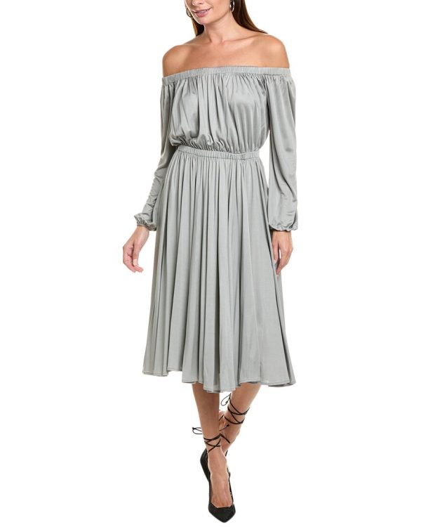 Valentino Off-Shoulder Silk Midi Dress Sale