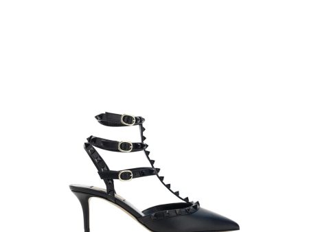 Valentino Garavani Rockstud Leather Stiletto Pumps with Geometric Toe and Ankle Strap Sale