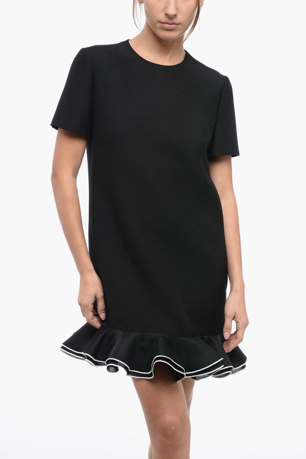 Valentino Silk Blend Tee Dress with Ruffled Bottom 44 Italian size For Cheap