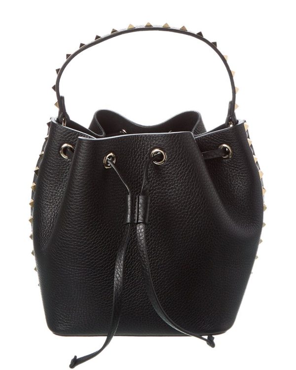 Valentino Rockstud Grainy Leather Bucket Bag ( ) Sale