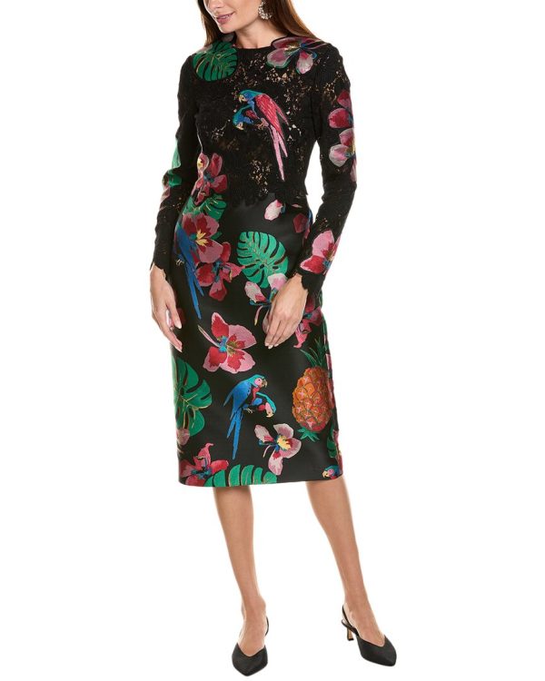 Valentino Tropical Print Silk-Blend Sheath Dress on Sale