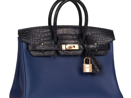 Hermes Birkin 25 Bleu Saphir and Marine Matte Alligator and Togo Touch Rose Gold Hardware Sale