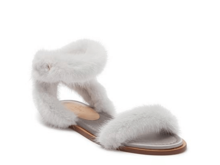 Valentino Women s Mink Fur Leather Ankle-Strap Flat Sandals Grey Supply