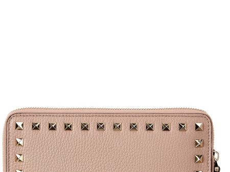 Valentino Rockstud Grainy Leather Zip Around Wallet For Sale