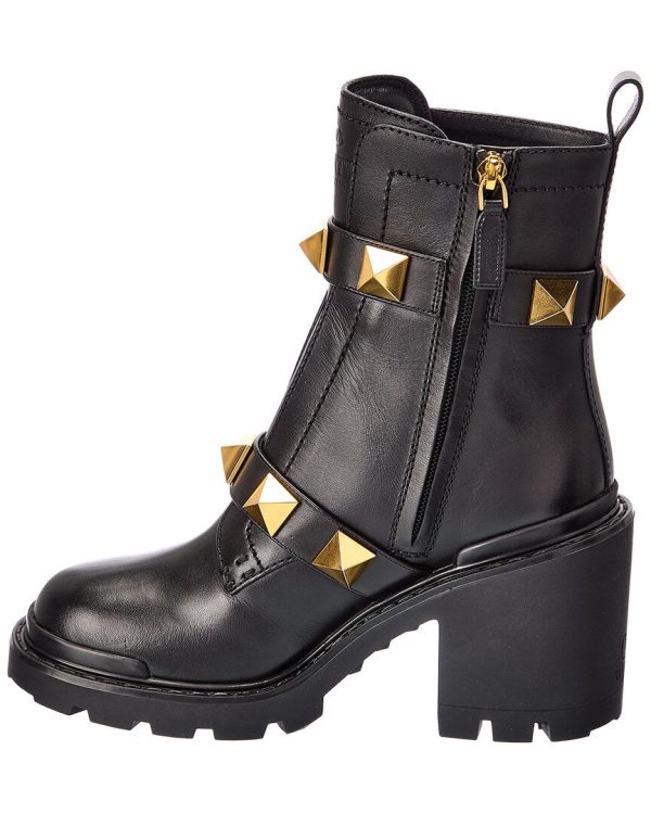 Valentino Roman Stud 85 Leather Combat Boot Discount