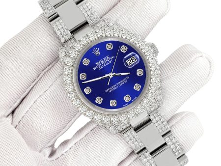 Rolex Datejust 31mm Pave 7.2ct Iced Diamond Navy Blue Watch  TFJ-142508418 Online now