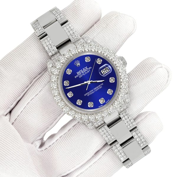 Rolex Datejust 31mm Pave 7.2ct Iced Diamond Navy Blue Watch  TFJ-142508418 Online now