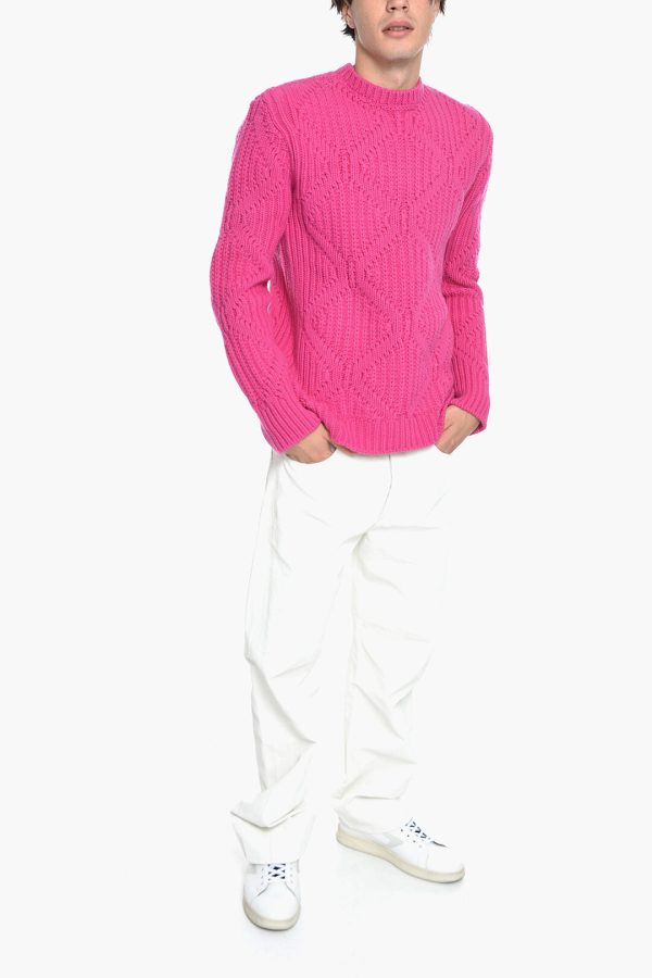 Valentino PINK PP Crew Neck Wool Pullover with Diamond Pattern L Standard size For Discount