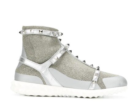 Valentino Garavani Women s Rockstud Bodytech Knit Sneakers in Silver For Cheap