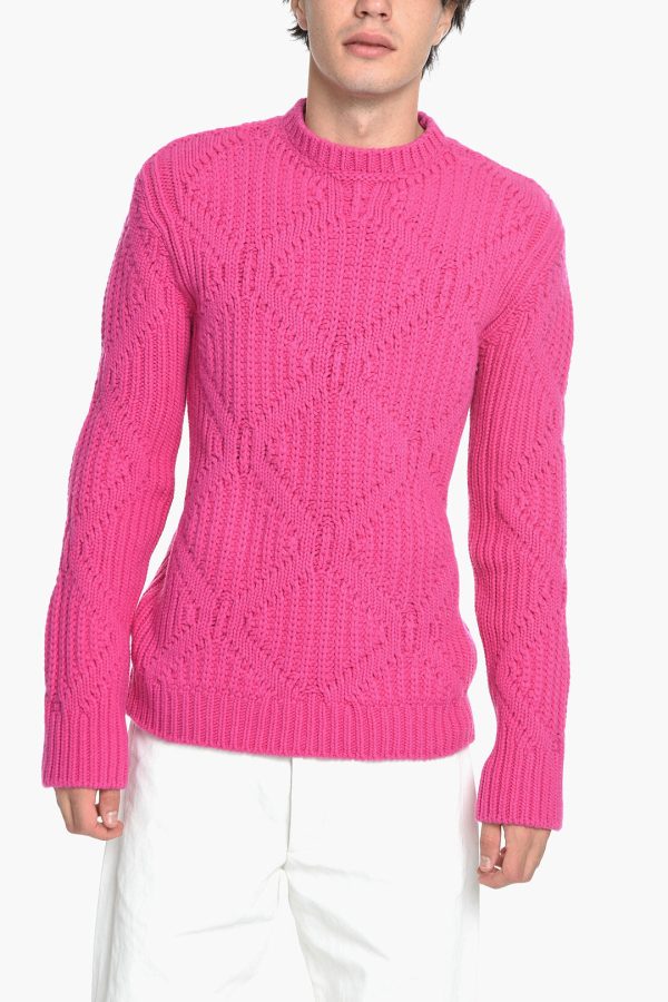 Valentino PINK PP Crew Neck Wool Pullover with Diamond Pattern L Standard size For Discount