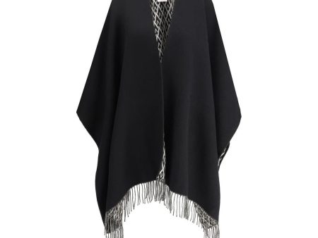 Valentino Garavani Virgin Wool Monochrome Poncho with Shawl Lapels and Frayed Hem Sale