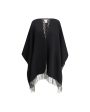 Valentino Garavani Virgin Wool Monochrome Poncho with Shawl Lapels and Frayed Hem Sale